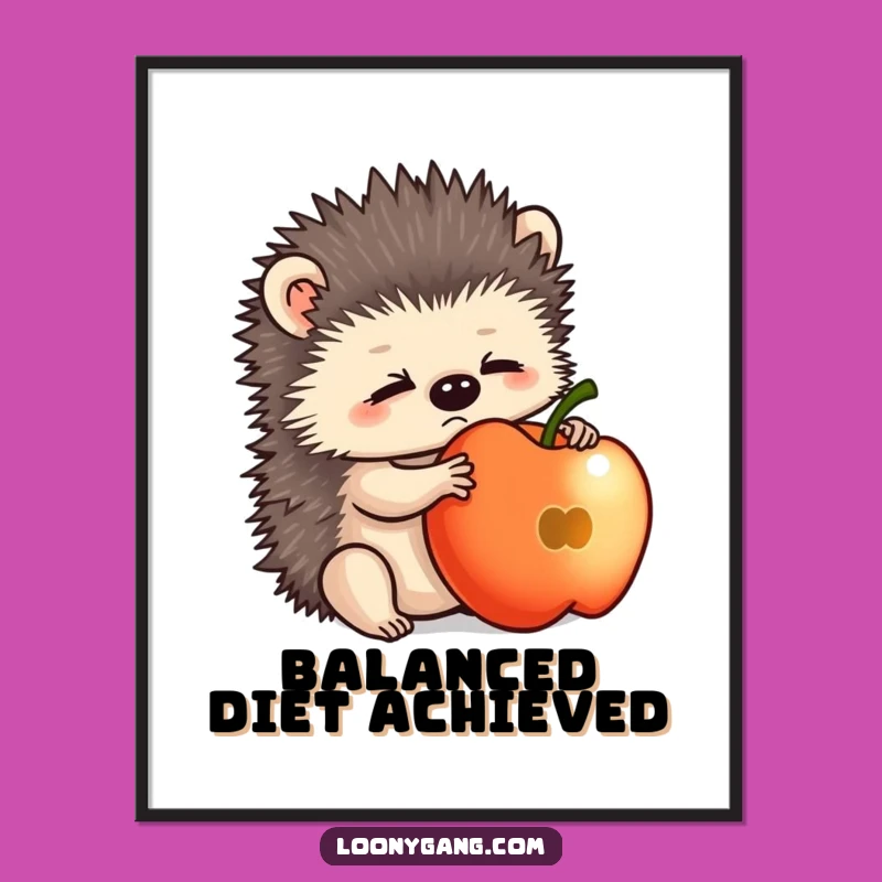 Funny Hedgehog Apple Poster: Bewildered Cub Art For A Humorous Wall Display Gift