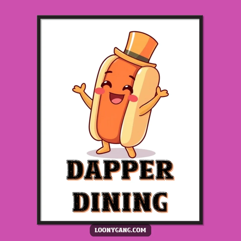 Funny Hot Dog Jig Poster: Top Hat Dance Art - Whimsical Decor Gift