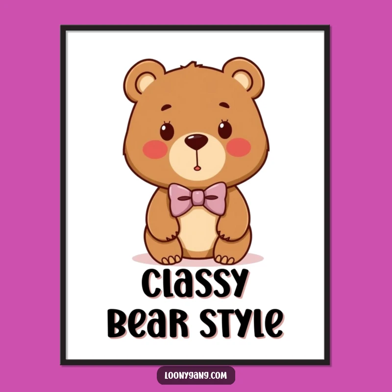 Funny Bear Cub Bowtie Poster: Cute Cartoon Bear Art, Ideal Funny Gift for Walls