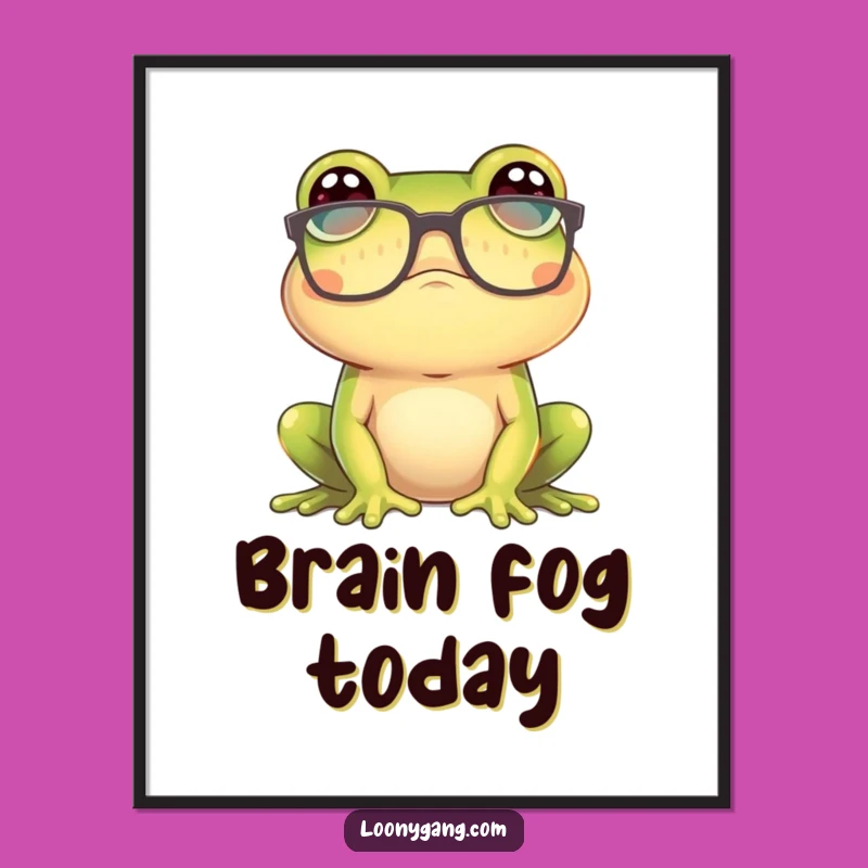 Funny Confused Frog Glasses Poster: Intellectual Art, Quirky Funny Gift