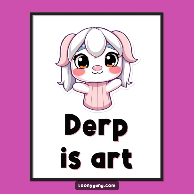 Funny Derpy Sock Puppet Poster: Mismatched Eyes Art - Whimsical Decor Gift