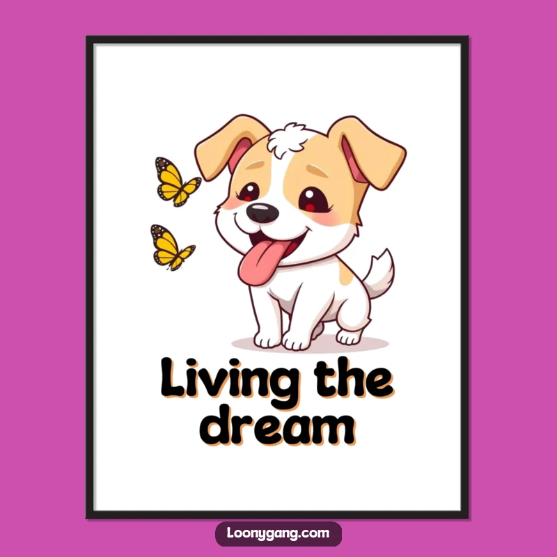 Funny Dog Butterfly Poster - Joyful Wall Art for Dog Lovers