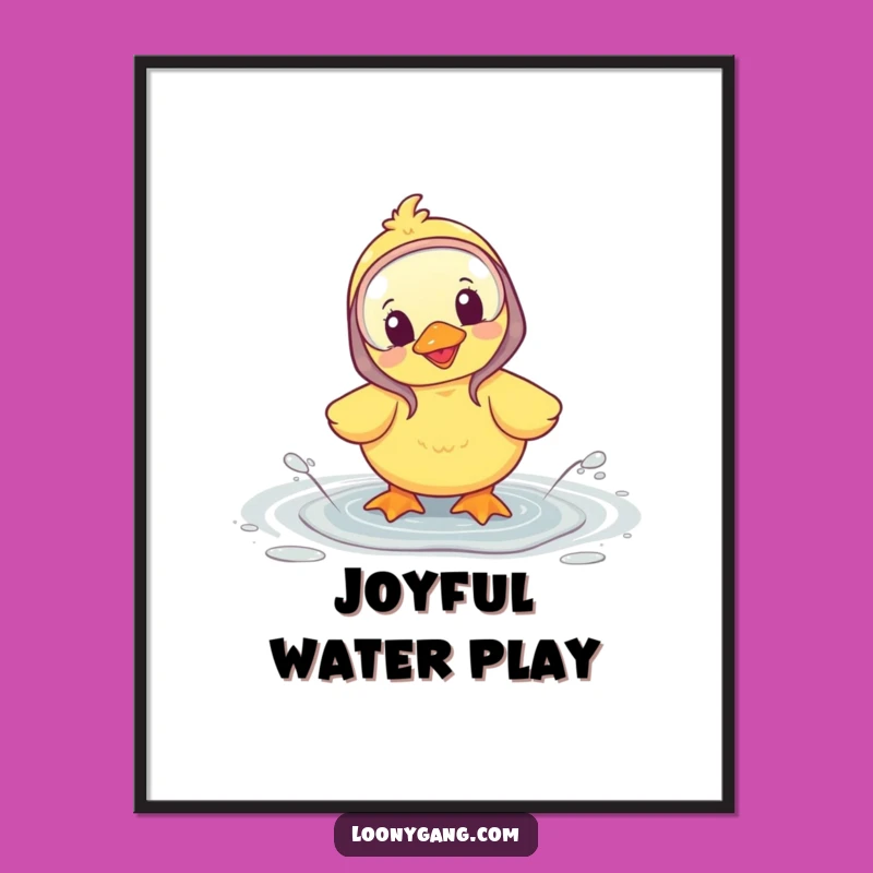 Funny Duckling Puddle Poster: Cheerful Art Print with Galoshes, Whimsical Wall Decor Gift