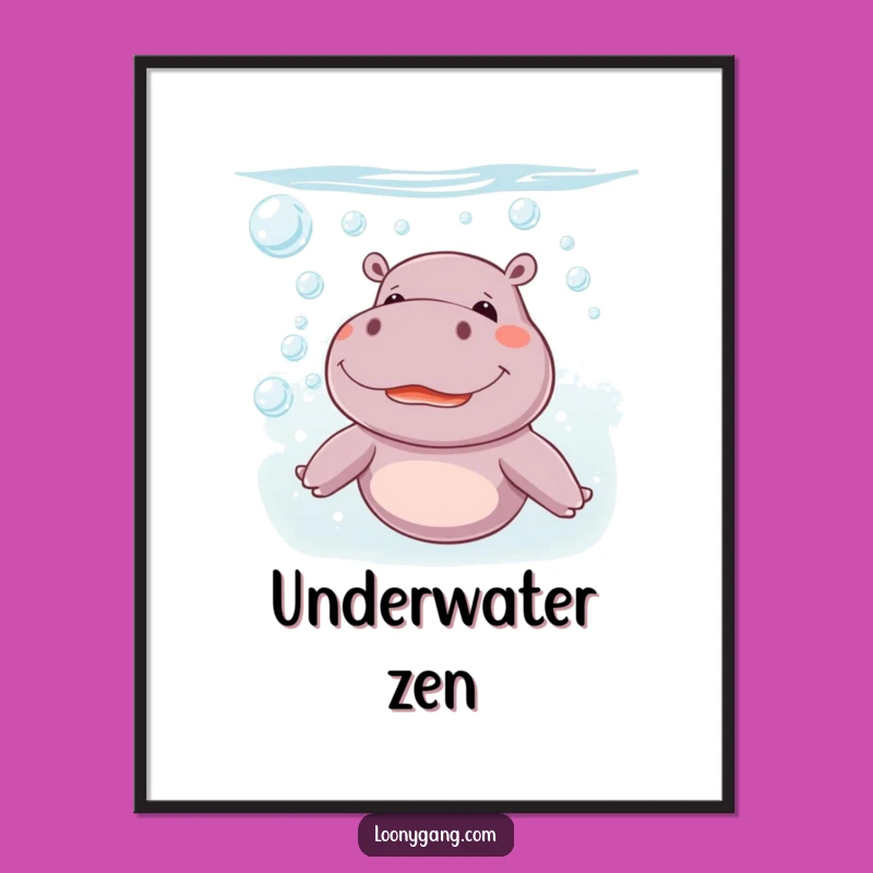 Funny Giggling Hippo Underwater Art Print: Hilarious Wall Decor, Perfect Funny Gift
