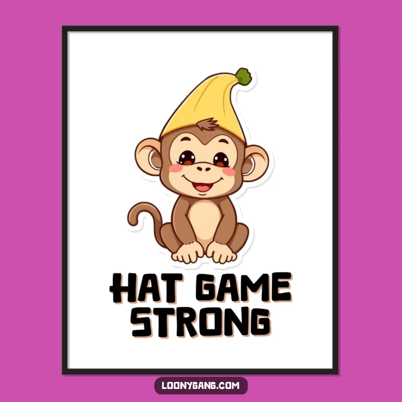 Funny Monkey Poster: Banana Hat Primate - Hilarious Animal Art Print