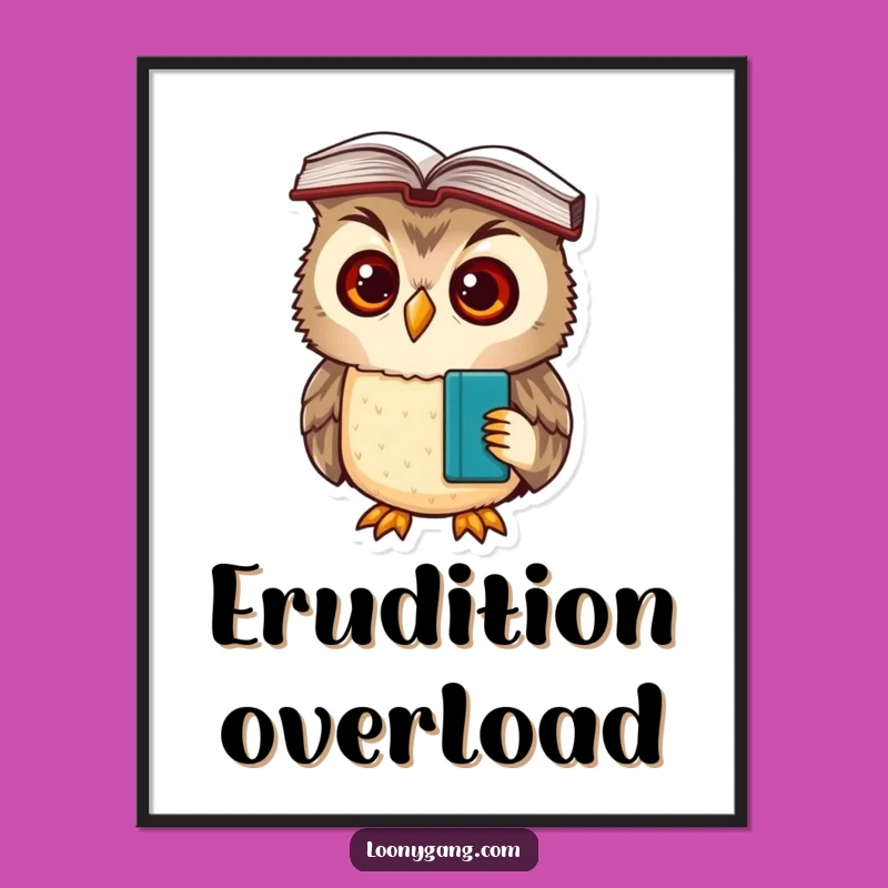 Funny Owl Cub Book Head Poster - Bewildered Scholar Wall Art