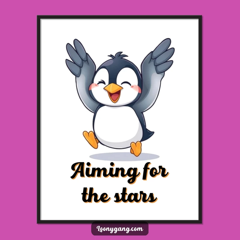 Funny Penguin Fly Attempt Poster - Goofy Bird Wall Art Print