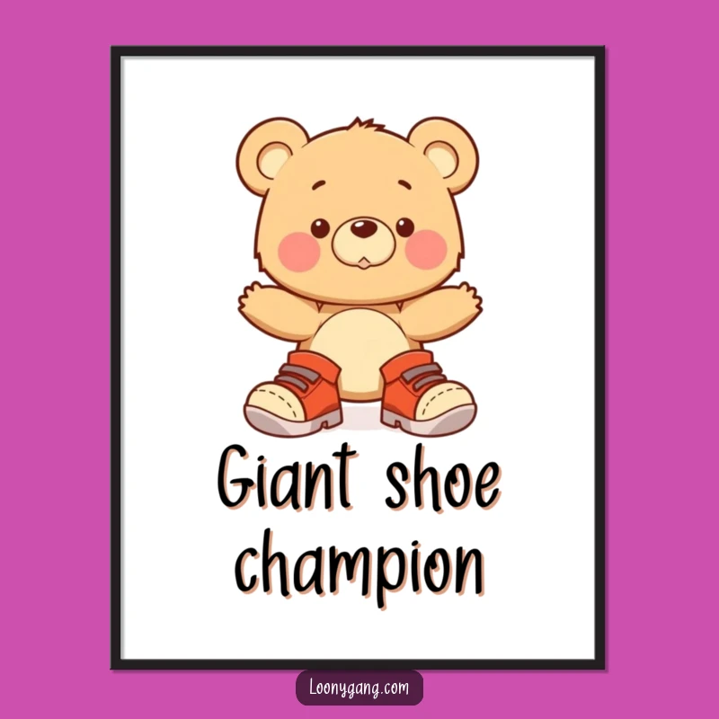 Funny Bear Cub Big Shoes Poster - Adorable Wobbling Animal Art