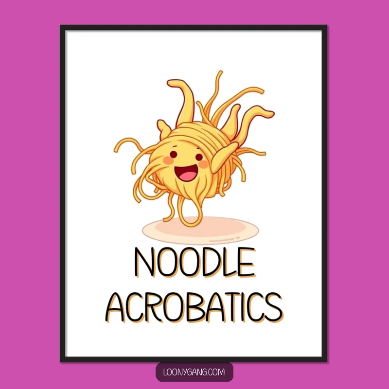 Funny Spaghetti Somersault Poster: Vibrant Noodle Art, Fantastic Funny Gift
