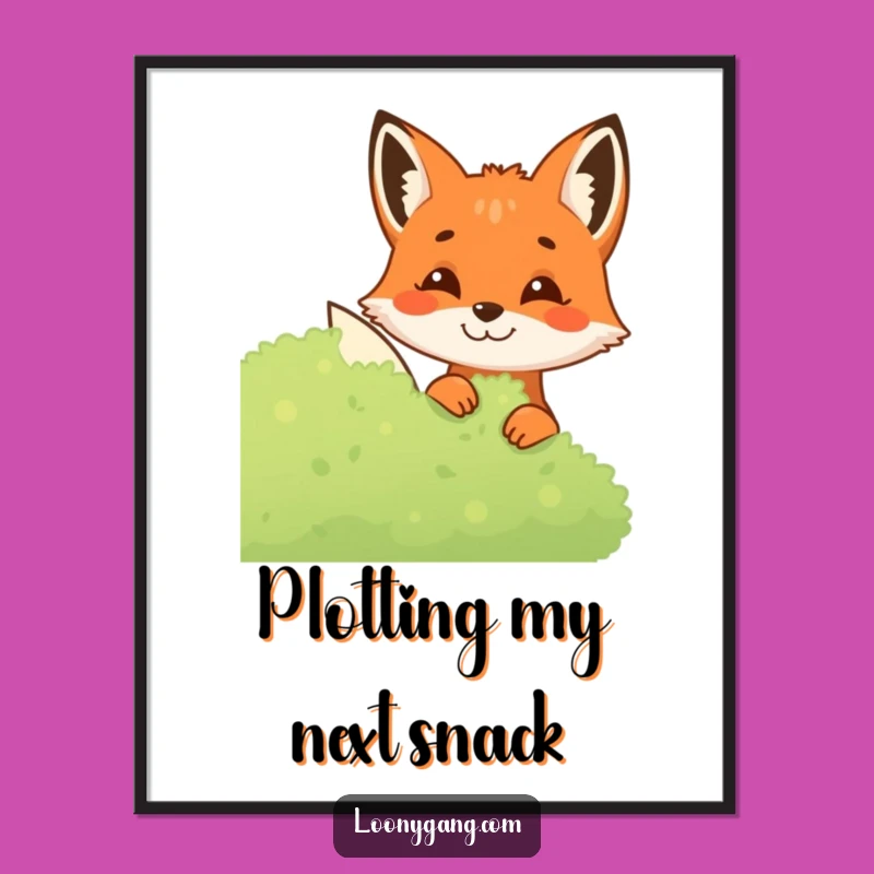 Funny Fox Poster: Mischievous Grin Peeking Bush Wall Art