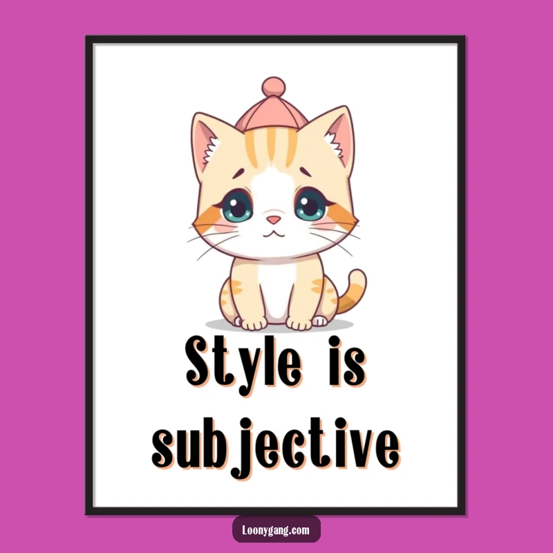 Funny Cat Cub Backwards Hat Poster - Silly Confused Feline Wall Art