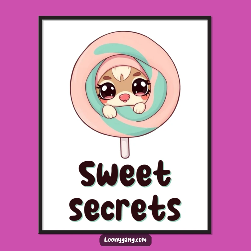 Funny Mischief Creature Poster - Twinkling Eyes Peek, Whimsical Lollipop Art