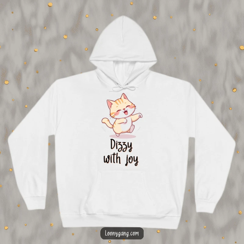 Funny hoodie featuring a chuckling cat in a comical, dizzying spin, hilariously preoccupied with chasing its tail.
