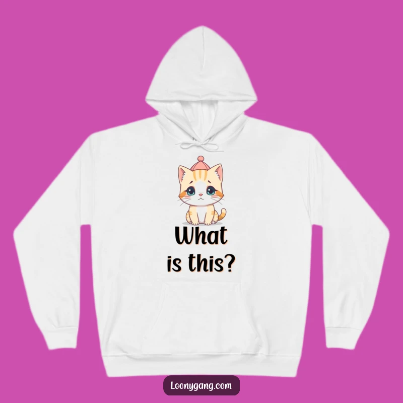 Funny Cat Cub Backwards Hat Hoodie - Cozy Confused Feline Sweatshirt
