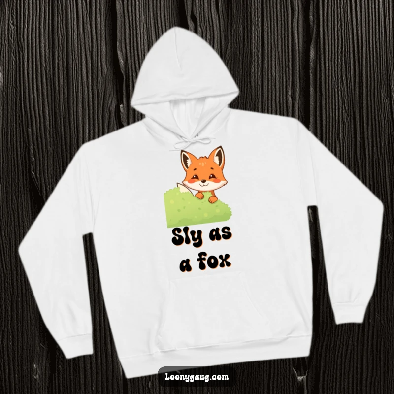 Funny Fox Hoodie featuring a mischievous fox peeking from cover, offering warmth and a humorous design for those who enjoy subtle wit.