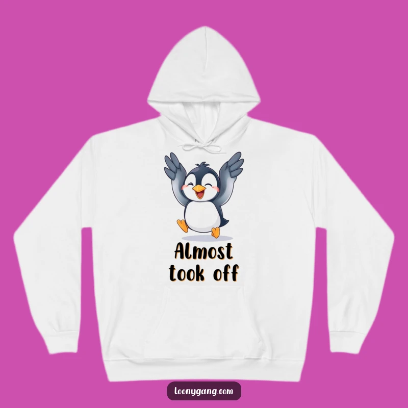 Funny Penguin Fly Attempt Hoodie - Goofy Bird Cozy Sweatshirt
