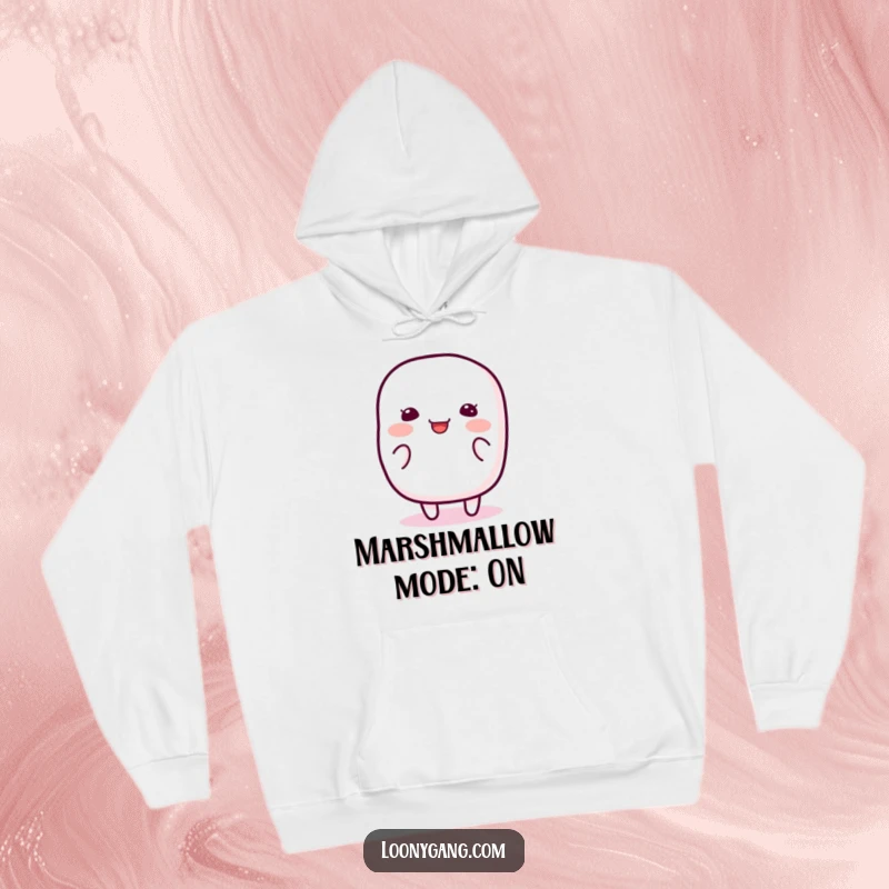 Funny Marshmallow Wiggle Hoodie featuring a happy, jiggly marshmallow character wiggling with pure silliness, offering warmth and adorable amusement.