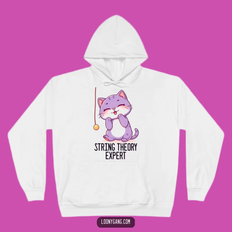 Cozy Funny Purple Cat Hoodie: Playful String Antics, Warm Apparel Gift