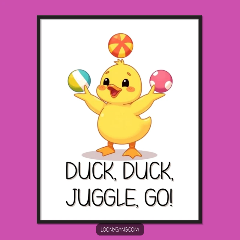 Free Printable Wall Art: Juggling Duckling Delight, Funny Downloadable Decor for Playful Spaces