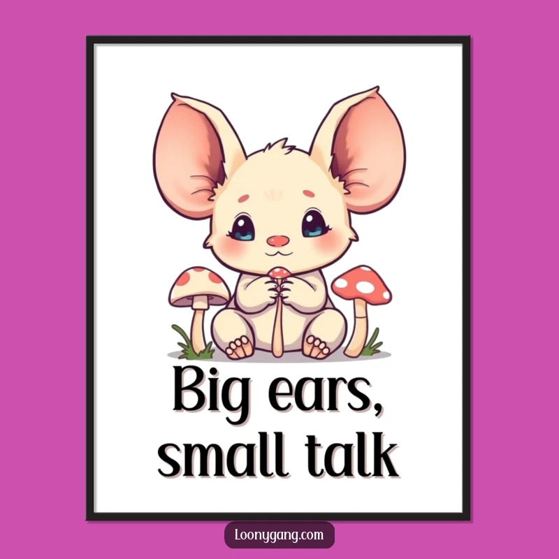Free Printable Big Ears Wall Art: Mushroom Listener Funny Downloadable Decor