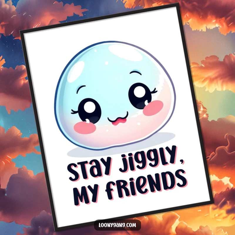 Funny Free Printable Wall Art: A big-eyed jelly blob wobbling uncontrollably, a piece of hilarious downloadable art.