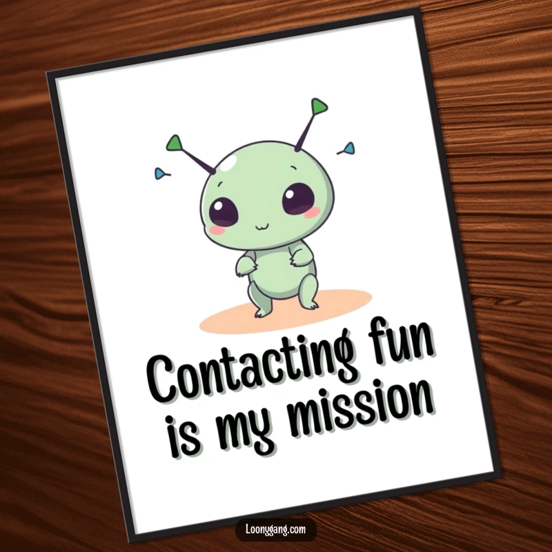 Funny Free Printable Wall Art: A small round alien creature spins its antennae wildly, adding cosmic fun.