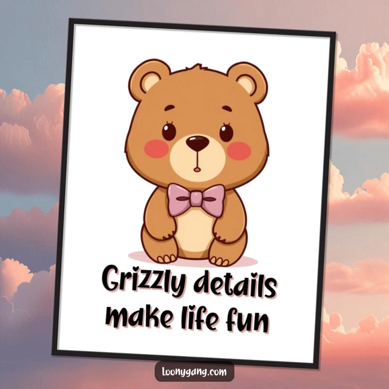 Funny Free Printable Wall Art: A brown bear cub wears a silly, lopsided bowtie, adding charm.