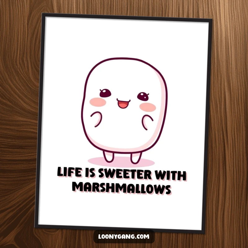 Funny Free Printable Wall Art: A happy, jiggly marshmallow character captured mid-wiggle, exuding pure, infectious silliness.