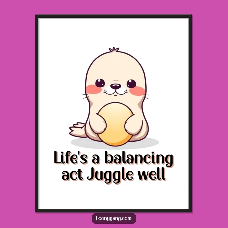 Funny Free Printable Wall Art: Playful Seal Balancing Ball for Whimsical Home Decor