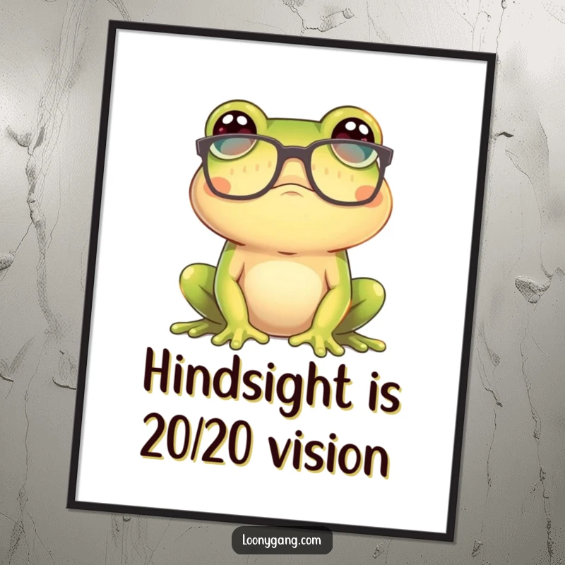 Funny Free Printable Wall Art: A frog sporting enormous spectacles gazes out in comical bewilderment.