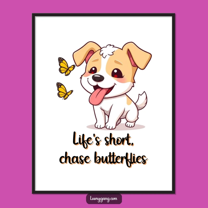 Free Printable Dog Art: Funny Goofy Pup Butterfly Downloadable Decor