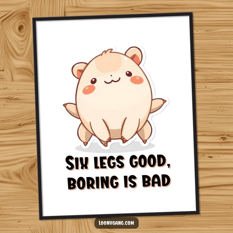 Funny Free Printable Wall Art: A smiling creature with six short legs performs a rhythmic wiggle.