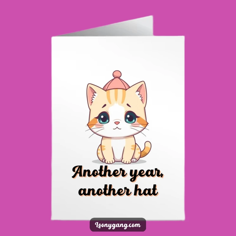 Free Printable Cat Birthday Card: Confused Hat Fun Downloadable Gift