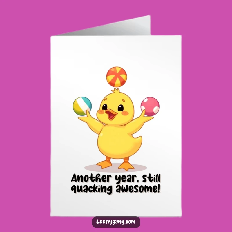 Free Printable Bday Card: Juggling Duckling Fun, Hilarious Downloadable Gift for a Cheerful Celebration