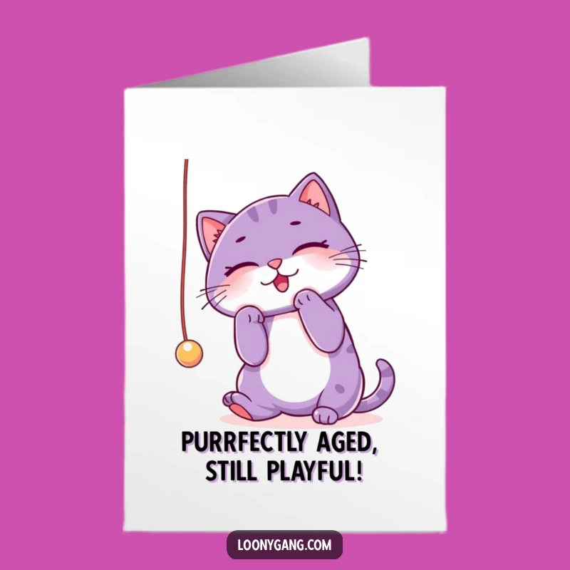 Free Printable Birthday Card: Purple Cat String Fun, Hilarious Downloadable Gift for Cat Lovers