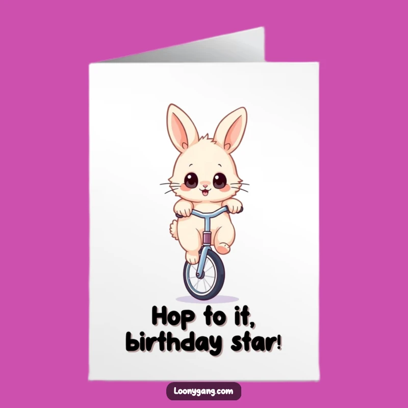 Free Printable Bunny Birthday Card: Funny Unicycle Rabbit Downloadable Gift