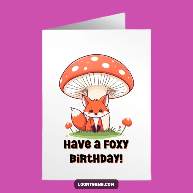 Free Printable Fox Birthday Card: Peek-a-Boo Fun! Giant Mushroom Surprise. Downloadable