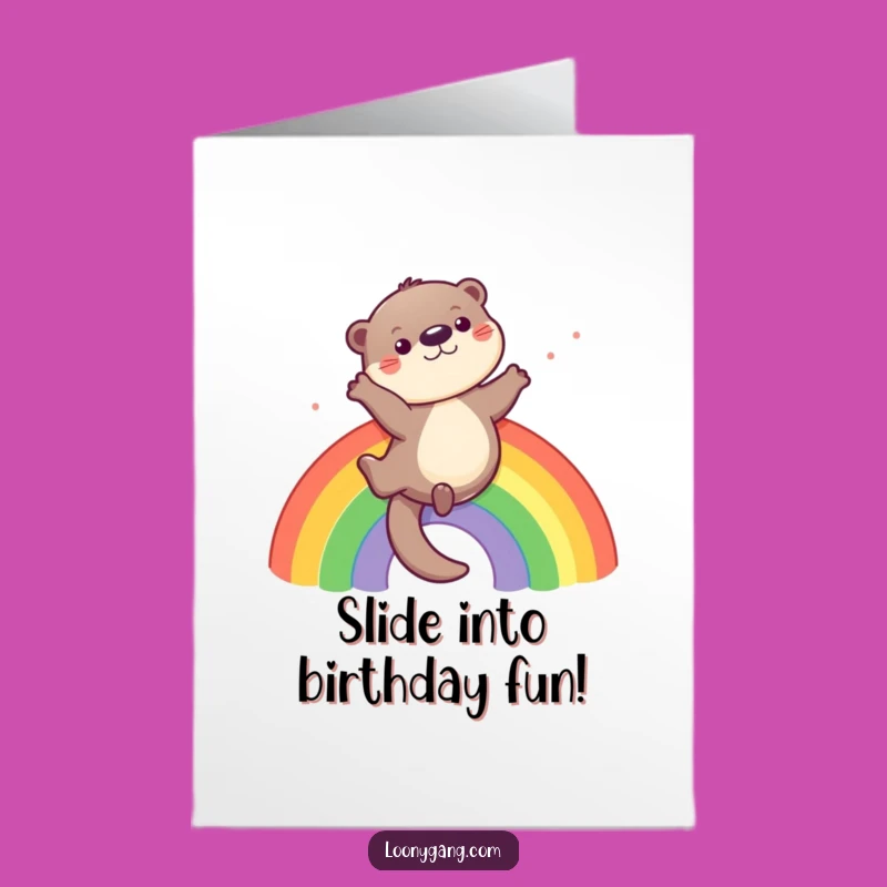 Funny Free Printable Birthday Card: Otter Rainbow Slide - Joyful Downloadable Wishes