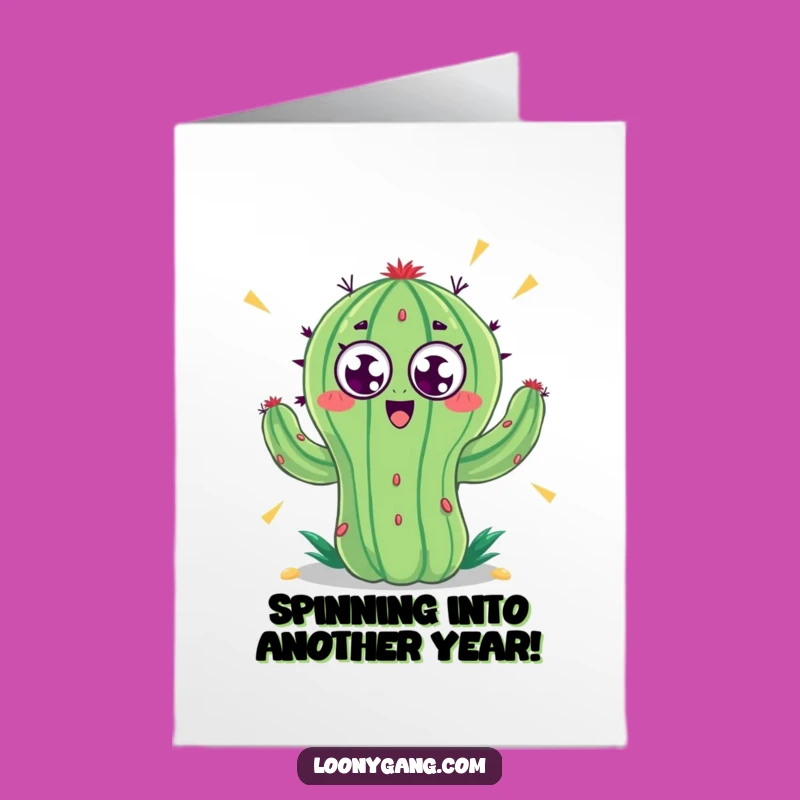 Free Printable Birthday Card: Googly Eyed Cactus Spinning Hilariously - Funny Downloadable Gift