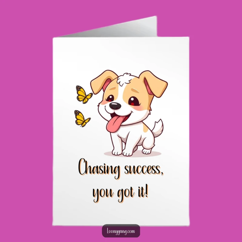 Free Printable Dog Congrats Card: Goofy Pup Butterfly Downloadable