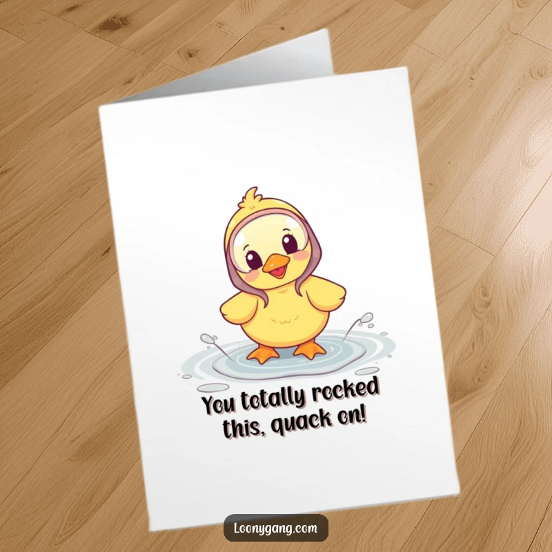 Free Printable Congratulations Card: A happy duckling in galoshes, splashing in a puddle to celebrate your fantastic success.