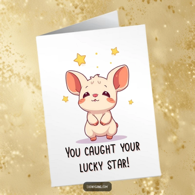 Funny Free Printable Congratulations Card: A creature with huge ears ambitiously catches falling stars.