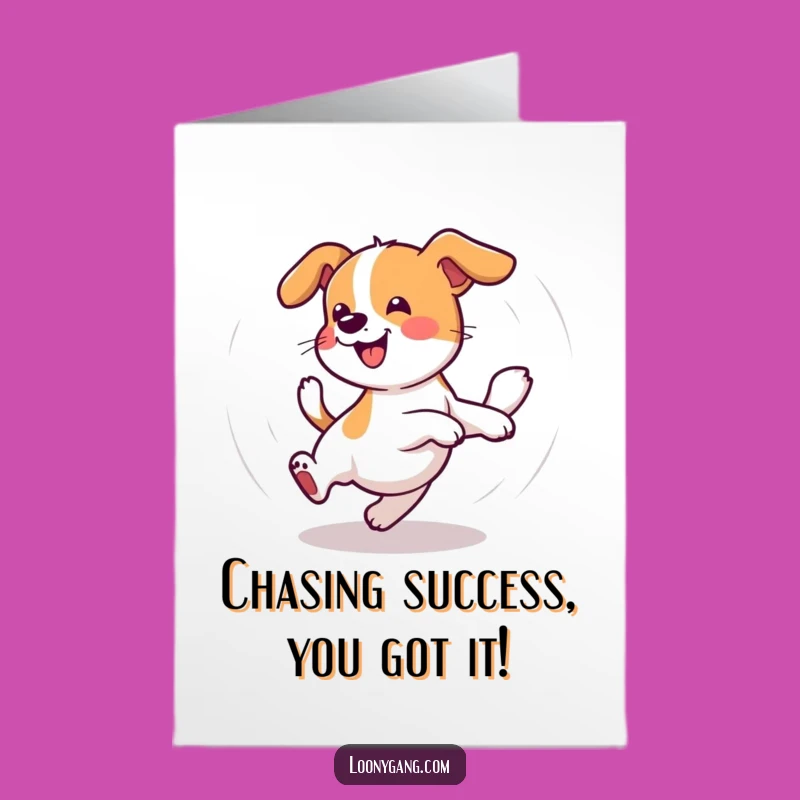 Free Printable Congrats Card: Wobbly Dog Tail Chase - Humorous Downloadable Gift for Wins