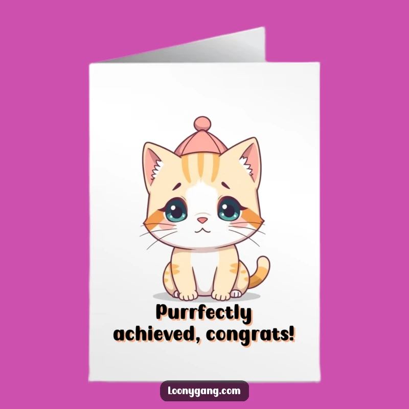 Free Printable Cat Congrats Card: Backwards Hat LOL Downloadable