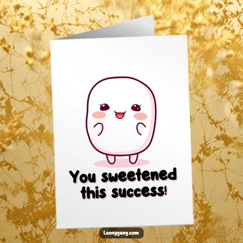Funny Free Printable Congrats Card: A happy, jiggly marshmallow wiggling with pure silliness to express celebratory joy.