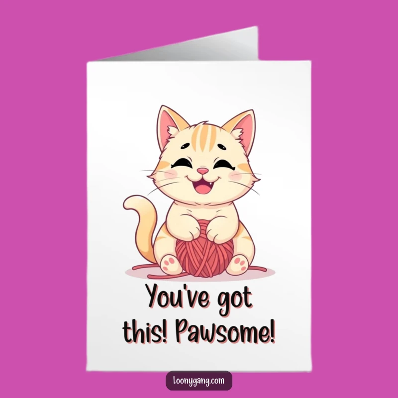 Free Printable Congrats Card: Happy Cat Yarn Tangle - Playful Downloadable