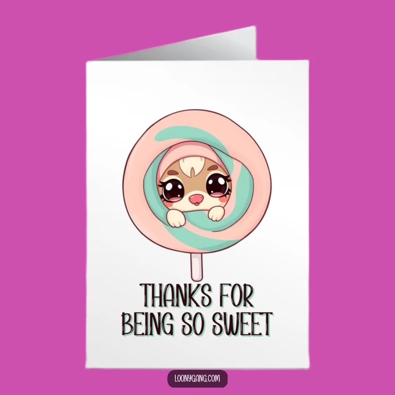 Free Printable Thank You Card: Creature Behind Lollipop, Funny Downloadable Appreciation Gift