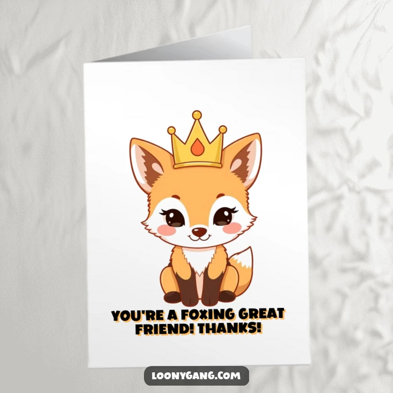 Funny Free Printable Thank You Card: A proud fox cub wearing a tiny crown offers thanks majestically.