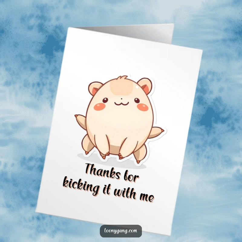 Funny Free Printable Thank You Card: A creature with six short legs wiggles rhythmically with joy.