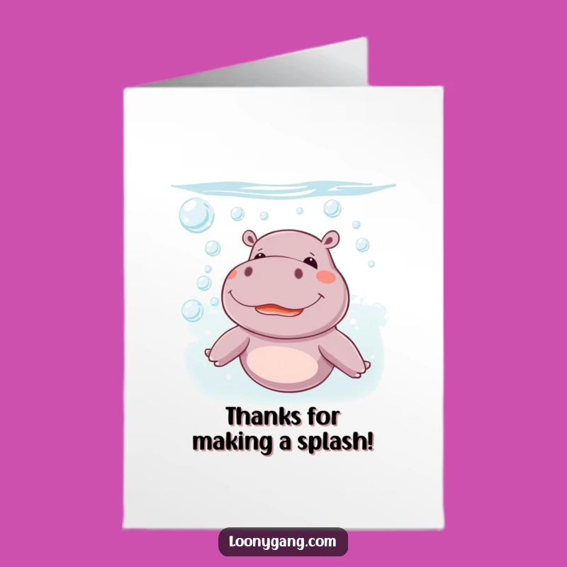 Free Printable Thank You Card: Giggling Hippo Bubbles, funny downloadable gift!